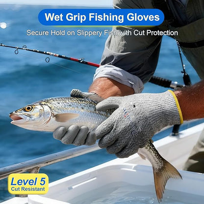 Dowellife Level 5 Cut Resistant Work Gloves for Men and Women, PU Coated Breathable Gardening Gloves, Thin Flexible and Firm Grip for Mechanics and Fishing (Small, Grey)