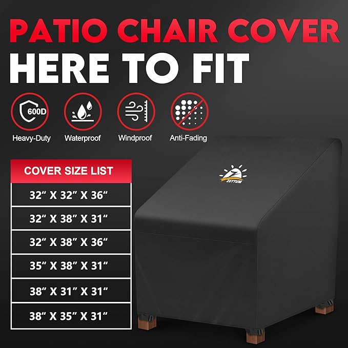 Zettum Patio Chair Cover - 600D Outdoor Chair Cover Waterproof & Heavy Duty, Lawn Lounge Deep Seat Furniture Cover for Swivel Chair, Wicker Chair, Rocking Chair, Single Sofa Chair - 38 x 31 x 31 Inch