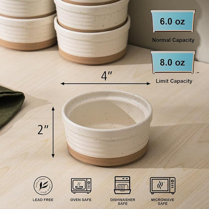 Frewinky Ceramic Ramekins 8 oz Set of 6 for Creme Brulee and Custard Cups | Six 8 oz ceramic ramekins for creme brulee, souffle, custard, pudding and desserts