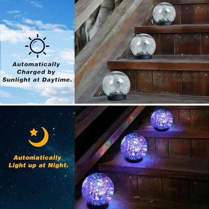 SyouHome Solar Garden Lights Outdoor Waterproof, 4 Pack 30 LEDs Cracked Glass Ball Light, Ground Landscape Garden Decor, Solar Globe Decorative for Pathway/Patio/Lawn/Yard (Multicolor)