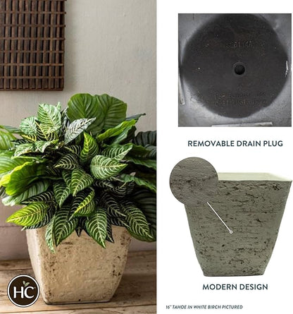 The HC Companies Tahoe Tall Square Planter - Weather-Resistant Indoor & Outdoor Plant Pot - Premium Decorative Planter Made from Crushed Stone Resin (16”H, White Birch, Pack of 1)