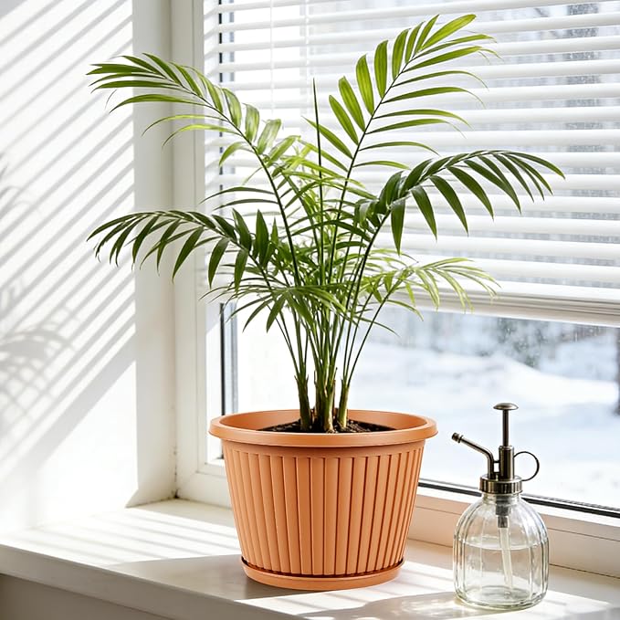 Large-Planter-Indoor-Outdoor Plant Pots, 12 inch 4 Pack Plastic Flower Pots with Saucer And Drainage Holes, Modern Garden Planters For Planting Medium Large Plants, Decorative Resin Garden Pots