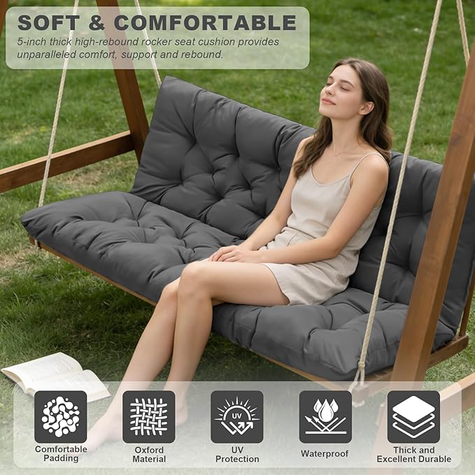 Porch Swing Cushions,Outdoor Cushions 3 Seater Replacement with Backrest, Waterproof Thickened Bench Cushion with Ties for Porch, Patio,Outdoor, Backyard and Garden(Dark Gray 60 * 40 in)