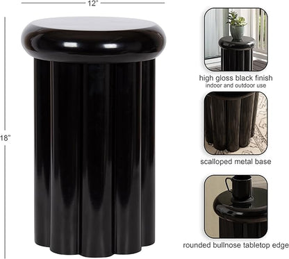 Kate and Laurel Jace Modern Metal Round Side Table, 12 x 12 x 18, Black, Transitional Dorm Living Room Scalloped End Table for Use as Bedroom Nightstand or Outdoor Patio Decor Option