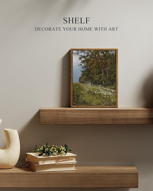 InSimSea Framed Canvas Wall Art, Vintage Landscape Painting, Rustic Nature Scenery Decor for Living Room Shelf Hallway,10x8in, Neutral Green Tones