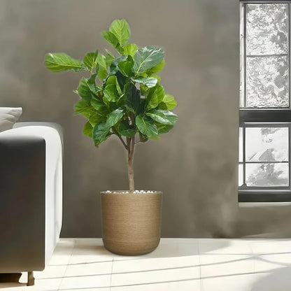 11" H Plant Pot, Resin Sandy Brushed Wood Texture Flower Planters with Drain Hole, Removable Rubber Stopper - for Most Plants and Flowers
