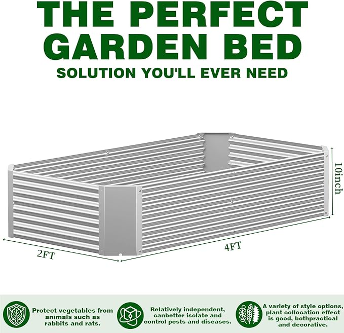 3 Pcs 4 x 2 FT Galvanized Steel Raised Garden Bed – Outdoor Planter Box for Root Vegetables, Herbs & Flowers, Large Metal Garden Beds for Backyards, Terraces and Balconies