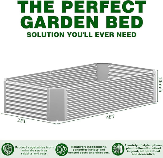 3 Pcs 4 x 2 FT Galvanized Steel Raised Garden Bed – Outdoor Planter Box for Root Vegetables, Herbs & Flowers, Large Metal Garden Beds for Backyards, Terraces and Balconies