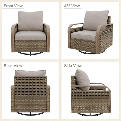 Modern Wicker Bistro Table and Chairs Set, Rattan Outdoor Bistro Set for Patio, Wicker Patio Swivel Rocking Chairs & Table, 3 Pieces, Brown/Gray