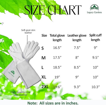 Leather Gardening Gloves for Women and Men| Thorn and Cut Proof Garden Work Gloves with Long Heavy-Duty Gauntlet | Suitable For Thorny Bushes Cacti Rose Pruning Landscaping Work- Large