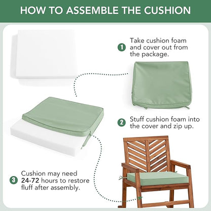 Outdoor Chair Cushions Set of 6: Waterproof & Fade Resistant Deep Seat Cushion for Patio Furniture - 24 x 24 Inch Chair Pad with Ties and Hidden Zipper - Patio Chair Cushion Replacement, Sage Green