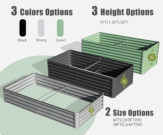 Domi Galvanized Raised Garden Bed, Outdoor Planter Garden Boxes Large Metal Planter Box for Gardening Vegetables Fruits Flowers, Green (8x4x2ft)