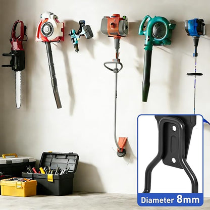 Heavy Duty Garden Power Tool Hanger, Garage Storage Utility Hooks with Storage Straps, Electric Tool Hooks, String Trimmer Hangers, Garden Tool Organizer, Weedeater Rack (1, Black)