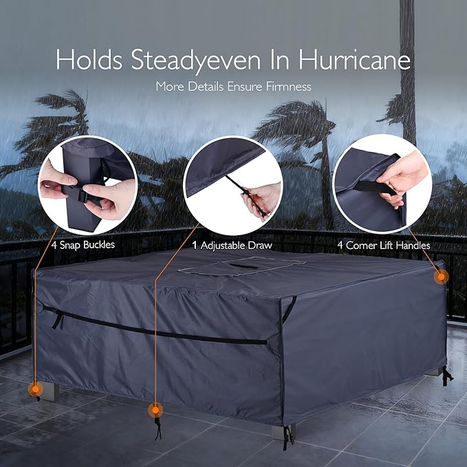 Rectangular Patio Furniture Cover with Zipper, Heavy-Duty Tough Canvas Waterproof Outdoor Dining Table and Chairs General Purpose Patio Table Cover (DarkGrey, 88''x62''x28'')