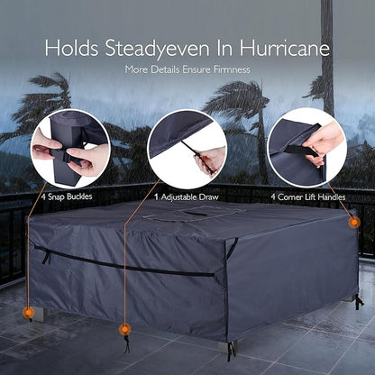 Rectangular Patio Furniture Cover with Zipper, Heavy-Duty Tough Canvas Waterproof Outdoor Dining Table and Chairs General Purpose Patio Table Cover (DarkGrey, 88''x62''x28'')