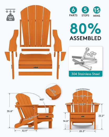 SERWALL Adirondack Chair Set of 6 for Patio Garden Weather Resistant Outdoors Fire Pit Chairs- Orange