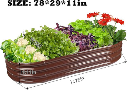 Rakukiri Raised Garden Bed GRS Certified Galvanized Planter Box Outdoor, 6.5ft Oval Rot-Resistant Metal Garden Bed Planter, Recycled Material Planter for Vegetables Flowers Herbs (Brown)