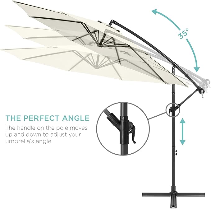 Best Choice Products 10ft Solar LED Offset Hanging Market Patio Umbrella for Backyard, Poolside, Lawn and Garden w/Easy Tilt Adjustment, Polyester Shade, 8 Ribs - Ivory