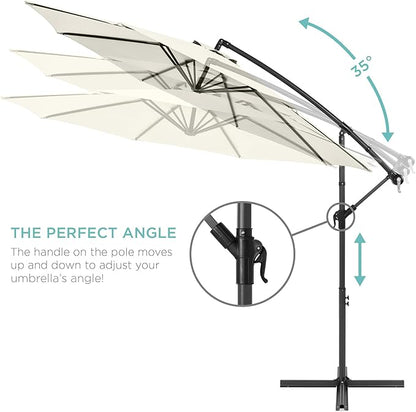 Best Choice Products 10ft Solar LED Offset Hanging Market Patio Umbrella for Backyard, Poolside, Lawn and Garden w/Easy Tilt Adjustment, Polyester Shade, 8 Ribs - Ivory