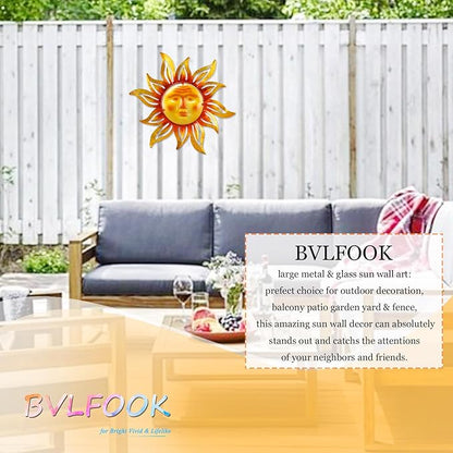 Metal Sun Outdoor Wall Art Decor Large 19 Inch, Hanging for Valentine Patio Garden Fence Deck Yard Pool Wall Sculpture Decoration for Living Room Bedroom Colorful Unique