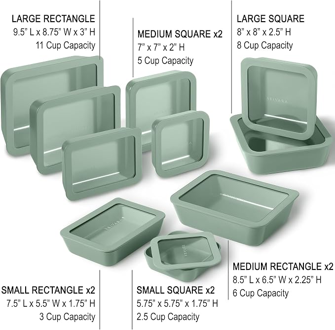 20-Piece Glass Food Storage Containers Set with Lids (10 Containers + 10 Lids) | Microwave-Safe Airtight Seal, Oven-Safe Ceramic-Coated Glass | Zero Plastic, No PFAS/PFOA/BPA [Willow]