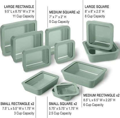 20-Piece Glass Food Storage Containers Set with Lids (10 Containers + 10 Lids) | Microwave-Safe Airtight Seal, Oven-Safe Ceramic-Coated Glass | Zero Plastic, No PFAS/PFOA/BPA [Willow]