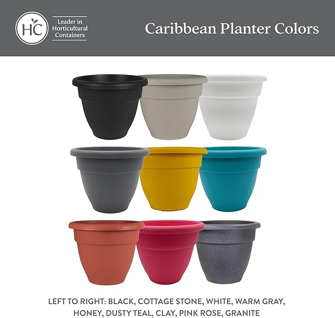 The HC Companies 12 Inch Caribbean Planter Pots with Drainage & Plug, Rolled Rim Plastic Planters for Indoor & Outdoor Plants, 2-Pack Decorative Flower Pots for Garden, Office & Home Decor, Pink Rose