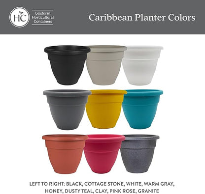 The HC Companies 14 Inch Caribbean Planter Pots with Drainage & Plug, Rolled Rim Plastic Planters for Indoor & Outdoor Plants, 2-Pack Decorative Flower Pots for Garden, Office & Home Decor, Pink Rose