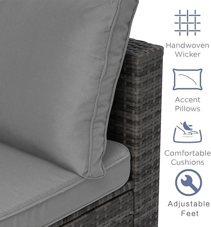 10-Piece Outdoor Sectional Sofa Set, Wicker Patio Furniture with Grey Cushions for Your Villa, Balcony, Porch, Backyard, Grey Rattan