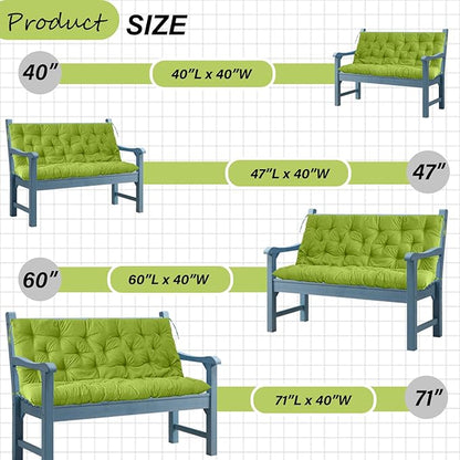 Replacement Cushions With Backrest, 2 or 3 Seater Waterproof Non-Slip Overstuffed Pad for Swing, Indoor/Outdoor Bench, Porch Chair, Garden Furniture (Grass Green, 40 * 71 in)