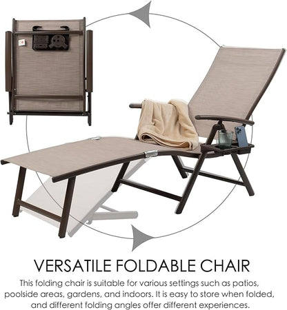 Kozyard Cozy Aluminum Reclining Lounge Chair - Perfect for Beach, Yard, Pool, Deck, and Patio - Outdoor Chaise Lounge with Drink Holder, Weather Free, Adjustable - Assemble-Free(1 Pack, Beige)
