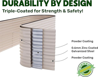 9-in-1 Galvanized Raised Garden Beds Outdoor // 8×2×2.5 ft Modular Planter for Gardening, Vegetables, Flowers // 32" Extra Tall Metal Raised Garden Bed (White) // Patented Design Planter Box