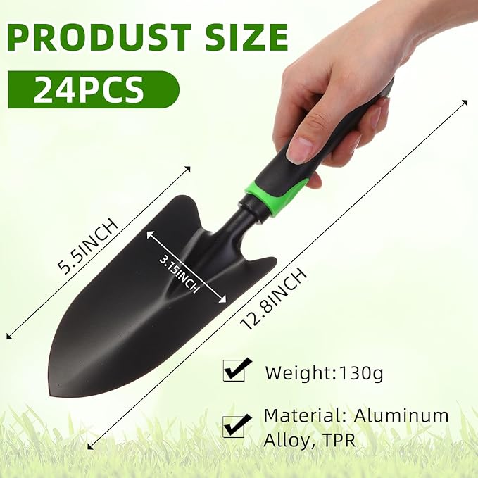 12 Pcs Garden Shovel Aluminum Alloy Heavy Duty Trowel Garden Tool Small Shovels for Digging Metal Hand Trowel Spade with Soft TPR Handle for Lawn Yard Farm Home Shop Planting (Green Black)