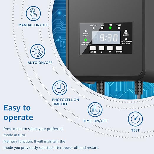 SUNVIE 120W Low Voltage Transformer Outdoor Landscape Lighting Transformer with Timer and Photocell Sensor Waterproof 120V to 12V/14V AC Low Voltage Landscape Transformer for Spotlight Pathway Lights
