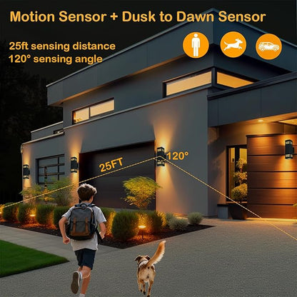 Motion Sensor Outdoor Light with 25ft Detection Range, 3 Lighting Modes Dusk to Dawn Porch Light, Waterproof Wall Sconce for Large Yard, Patio, Garage, Front Door, ETL Listed