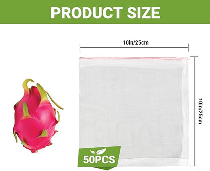 Fruit Cover Bags with Drawstring, 50pcs 10x10 Inch Garden Netting Fruit Protection Bags for Plant Flowers Vegetables Trees Away Bugs Birds Flies