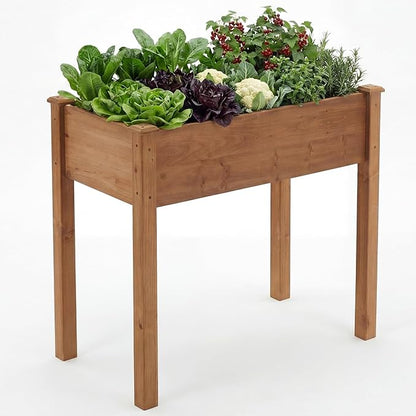 NEWBULIG Raised Garden Bed with Legs 34x18x30in,Elevated Wood Planter Box Stand for Outdoors Garden Balcony Courtyard, Natural Wood 400 Pound Capacity, for Planting Herbs Flowers Vegetables, Brown