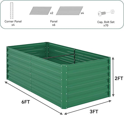 YITAHOME 6x3x2ft Outdoor Raised Garden Bed Kit, Large Metal Patio Planter Box with Gloves, Support Rod for Plants Vegetables Flowers, Green