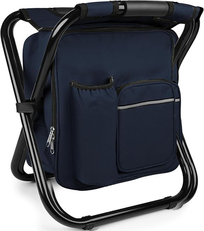 Kikerike Backpack Stool Cooler Chair Heavy Duty 300 LBS Max Load Portable Lightweight Stool Backpack Folding Fishing Cooler Seat for Camping Hunting Fishing - Navy Blue