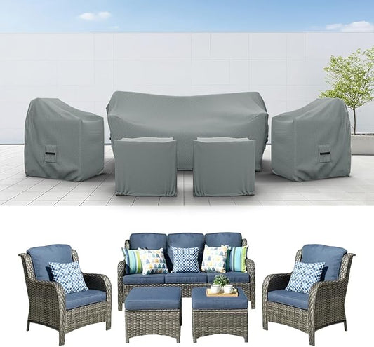 Covers & All Patio Furniture Cover Set, 5 Piece Outdoor Furniture Covers, Water-Repellent UV & Weather-Resistant Covers for Sofa, Chairs & Ottomans with Elastic Tie-Downs & Padded Handles