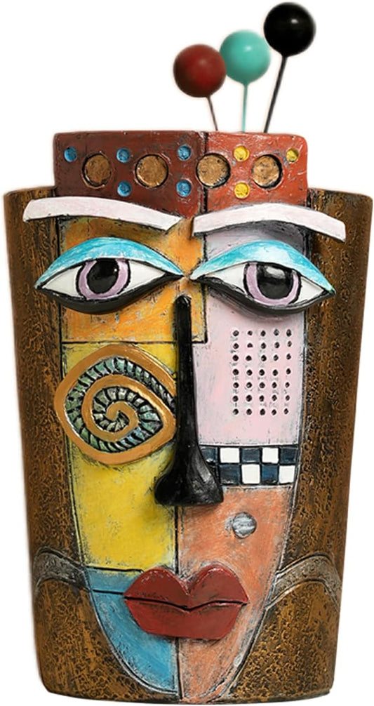 Picasso Face Planter Pots Colorful Abstract Art Planters with Facial Expressions Handmade Resin Funny Funky Plant Pots Unique Head Planter for Home Balcony Decor (Small)