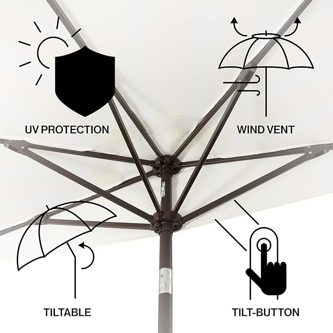 JONATHAN Y Half Umbrella UMB1201D Beverly 9 ft. Designer Classic Scalloped Fringe Market Patio with Crank, Push Button Tilt and UV Protection in Cream/White