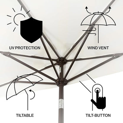 JONATHAN Y Half Umbrella UMB1201D Beverly 9 ft. Designer Classic Scalloped Fringe Market Patio with Crank, Push Button Tilt and UV Protection in Cream/White