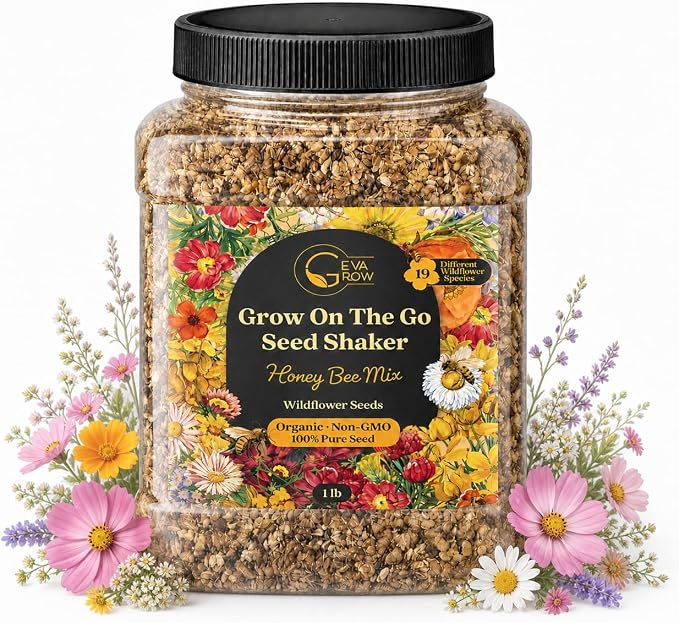 Bulk Wildflower Seed Mix – Honey Bee Wildflower Seed Mix 1 Pound Tub by GevaGrow | Bulk 300,000+ Seed Tub | 19 Variety Flower Seeds for Planting in Pots & Outdoor Gardens | No Messy Bags or Packets |