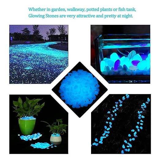 4.8Lbs 1100pcs Glow in The Dark Stones Garden Pebbles Rocks Indoor Outdoor Decor Luminous Stone for Walkways Driveway Yard Grass (White in Daytime, Blue in Night)