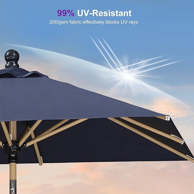 PURPLE LEAF 8' x 8' Square Patio Umbrella Market Umbrella Aluminum Outdoor Table Umbrella with Push Button Tilt & 8 Sturdy Ribs and Crank Square Outdoor Umbrellas for Pool Backyard Deck, Navy Blue