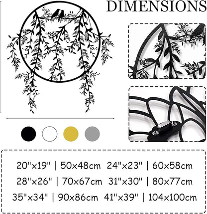 Birds on Branch Metal Wall Decor, Metal Tree Leaf Wall Art, Olive Branch Artwork, Birds Wall Decor, Olive Wall Art, Bird Decorations for The Home, Farmhouse, Living Room (Gold, 28"x26" | 70x67cm)