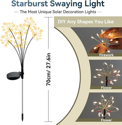 Slyuexu Solar Garden Lights 2 Pack Waterproof Swaying Starburst Light Solar Outdoor Lights for Yard Patio Walkway Pathway Party Wedding Decoration, Unique Gifts for Women, Warm White
