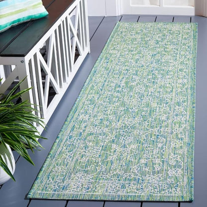 SAFAVIEH Washable Rug Outdoor Courtyard Collection - 2'3" x 14' Runner, Green & Ivory, Non-Shedding & Easy Cleaning, Ideal for Patio, Entryway, Mudroom, Hallway, Kitchen (CY8680-55721)