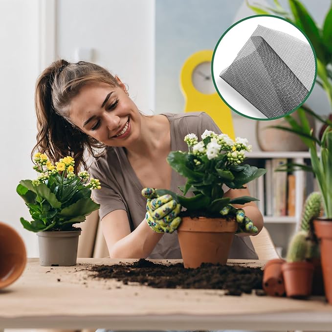 15 PCS Flower Pot Hole Mesh Screens, 11.8” x 7.8” Squares Rigid Polyethylene Garden's Drainage Mesh Hole Pads, DIY Bonsai Pot Pads for Pots Flower Pot Bottoms Grid Keep Soil from Flowing Away